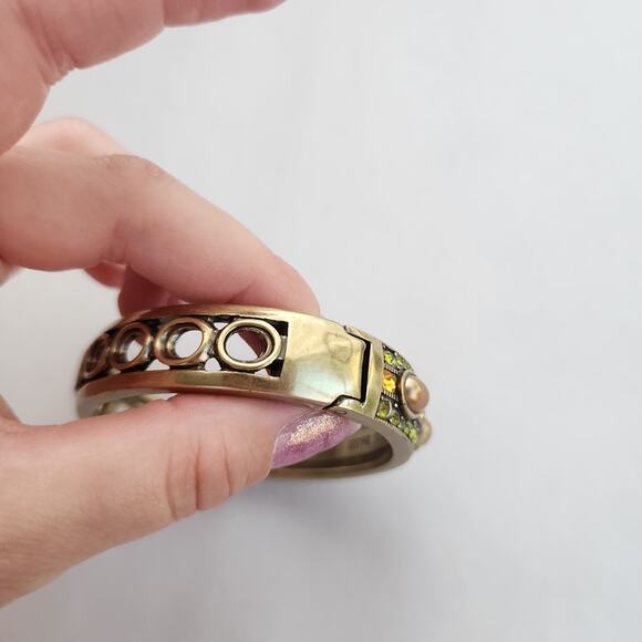 Heidi Daus Bangle Bracelet Hinge Old Gold Bronze Cognac Pearl Everyday elegance - Picture 5 of 12